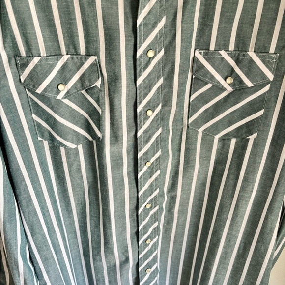 Wrangler Western Snap Shirt Green White Striped Long Sleeve Pearl Snap XL - Picture 3 of 7